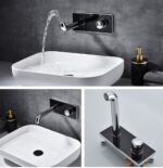 Robinet Mitigeur Lavabo Mural Chromé en Laiton – Design Moderne Encastré – Image 3