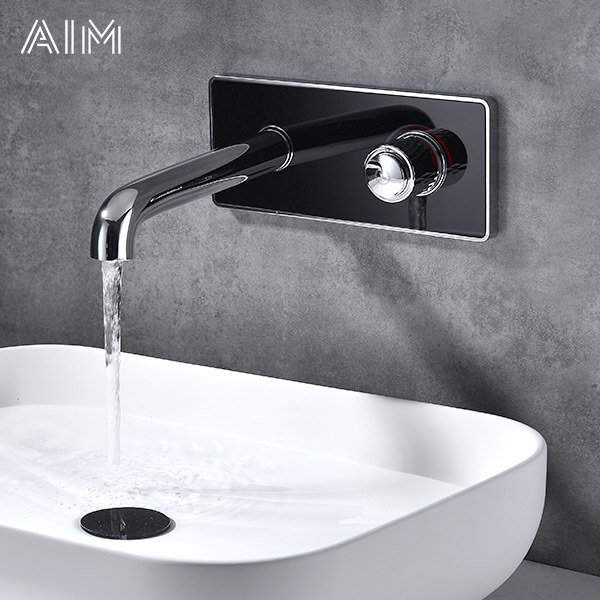 Robinet Mitigeur Lavabo Mural Chromé en Laiton – Design Moderne Encastré