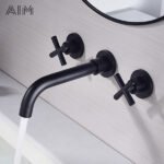 Mitigeur Lavabo Mural en Laiton avec Poignées Croisées