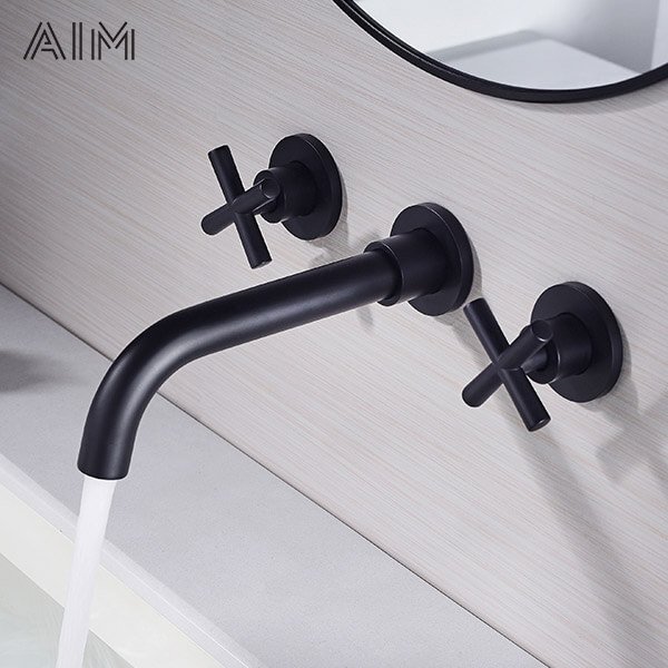 Mitigeur Lavabo Mural en Laiton avec Poignées Croisées