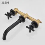 Mitigeur Lavabo Mural en Laiton avec Poignées Croisées – Image 3