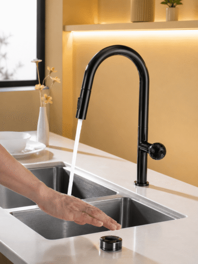 Robinet Évier Rétractable CRISTALLO – Poignée Cristal FCL16657 Noir2
