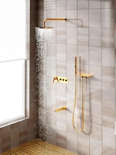 Douche Encastrée 3 Commandes avec Bec Pivotant Fancell TÉRON — finition or brossé