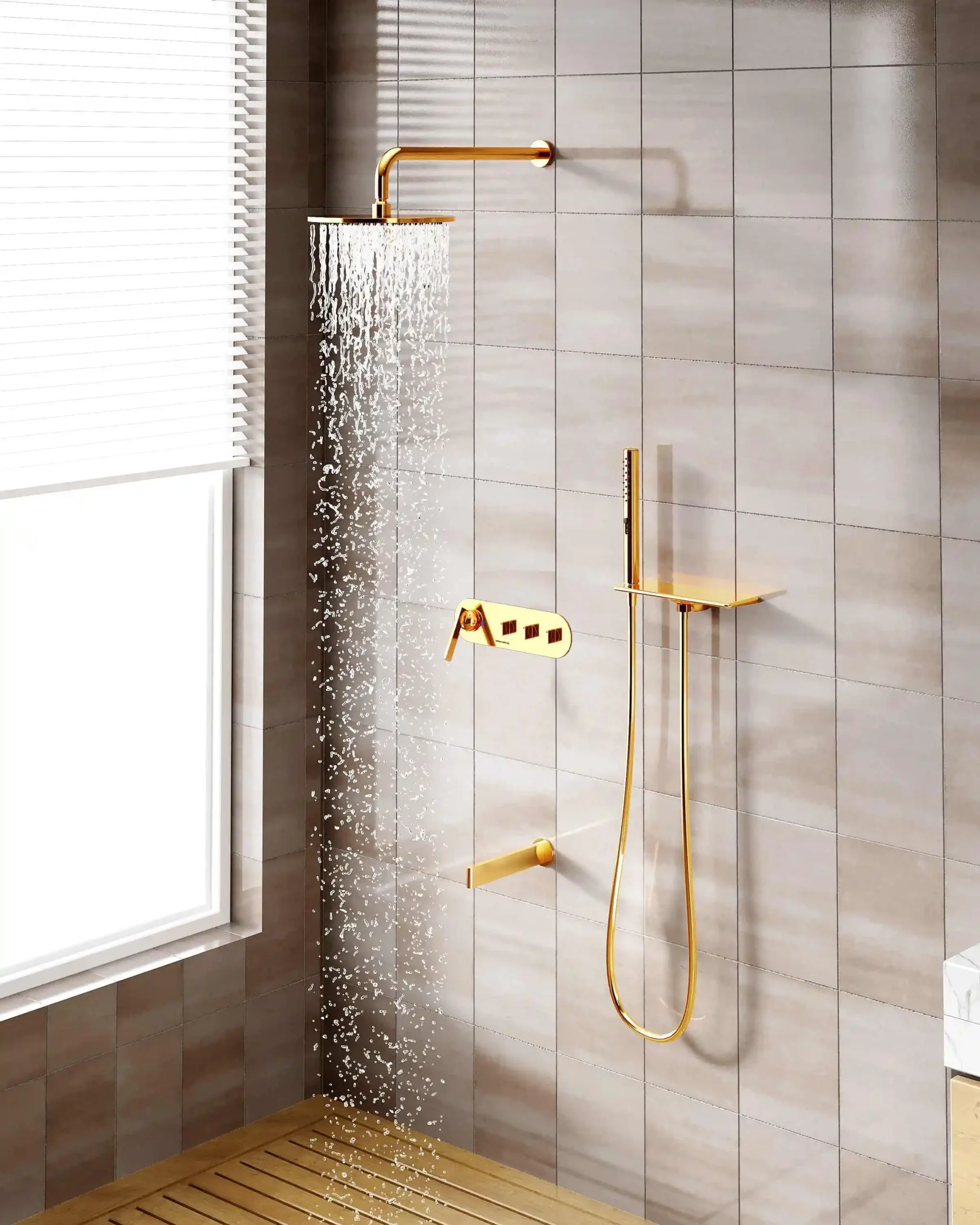 Douche Encastrée 3 Commandes avec Bec Pivotant Fancell TÉRON — finition or brossé