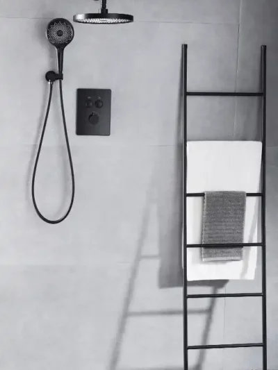 Ensemble de Douche Encastré Thermostatique Plaque Verre Fancell MODULA — finition noir mat