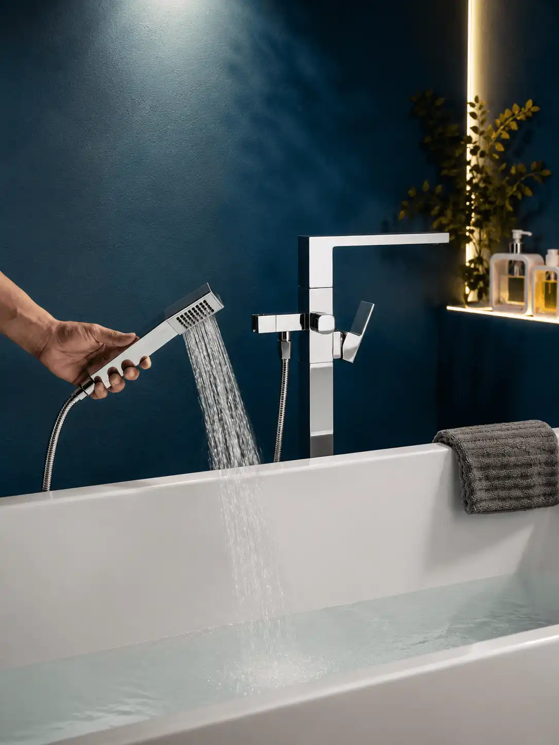 Mitigeur de Baignoire sur Pied Ensemble Bain-Douche Fancell COLONNA — finition chrome