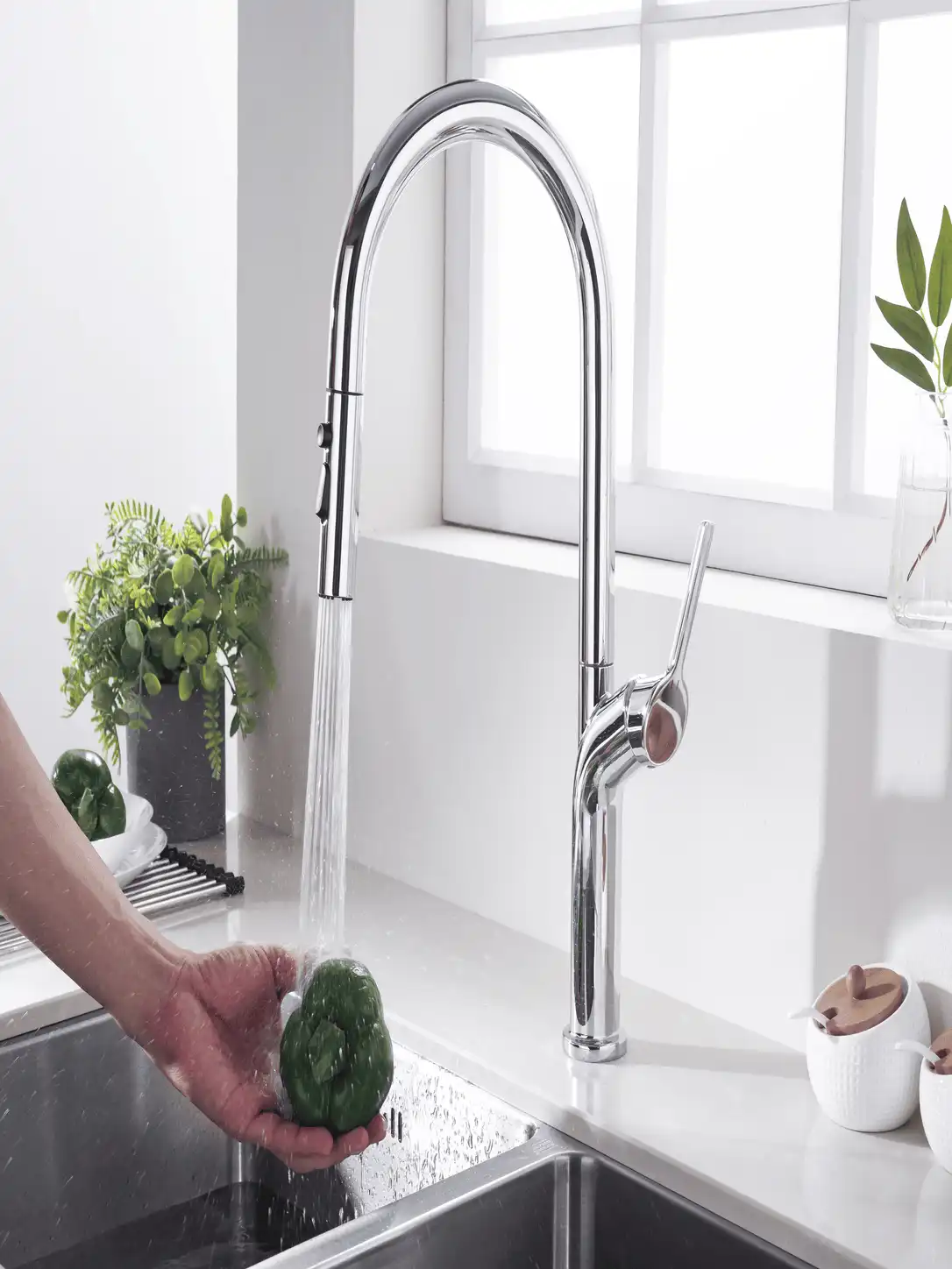 Mitigeur de Cuisine Monocommande avec Douchette Fancell CORVA — finition chrome