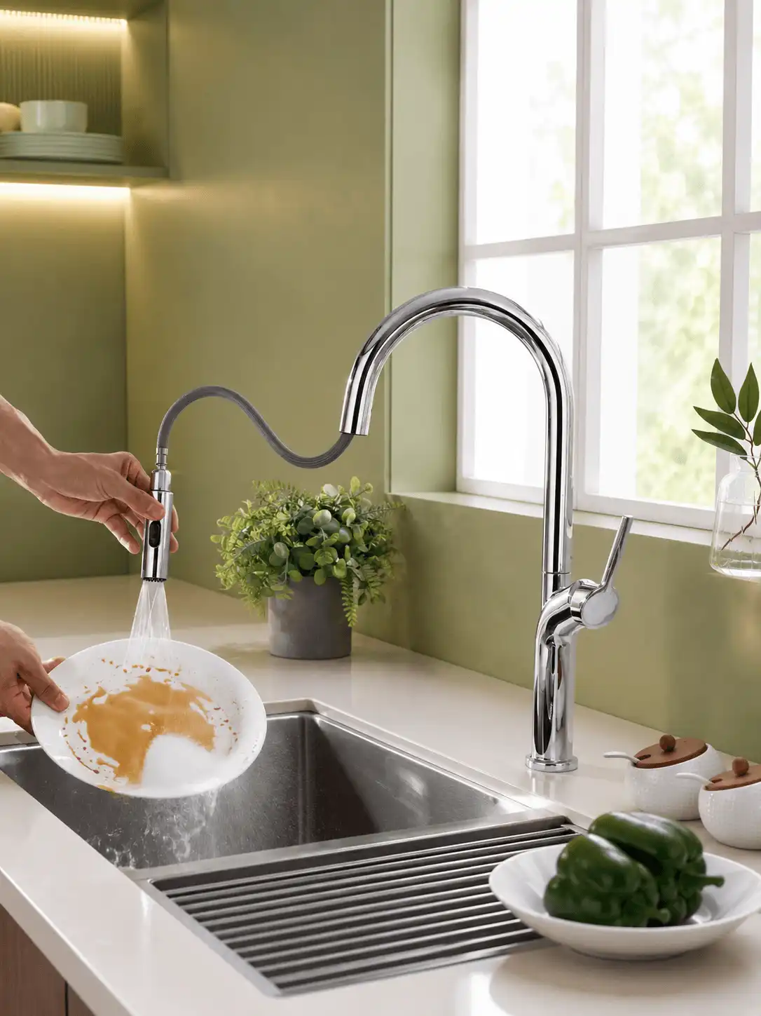 Mitigeur de Cuisine Monocommande avec Douchette Fancell CORVA — finition chrome