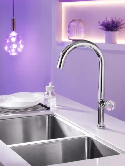 Mitigeur de Cuisine à Bec Pivotant Poignée Cristal Fancell CRISTALLO — finition chrome
