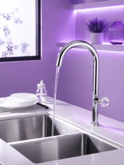 Mitigeur de Cuisine à Bec Pivotant Poignée Cristal Fancell CRISTALLO — finition chrome