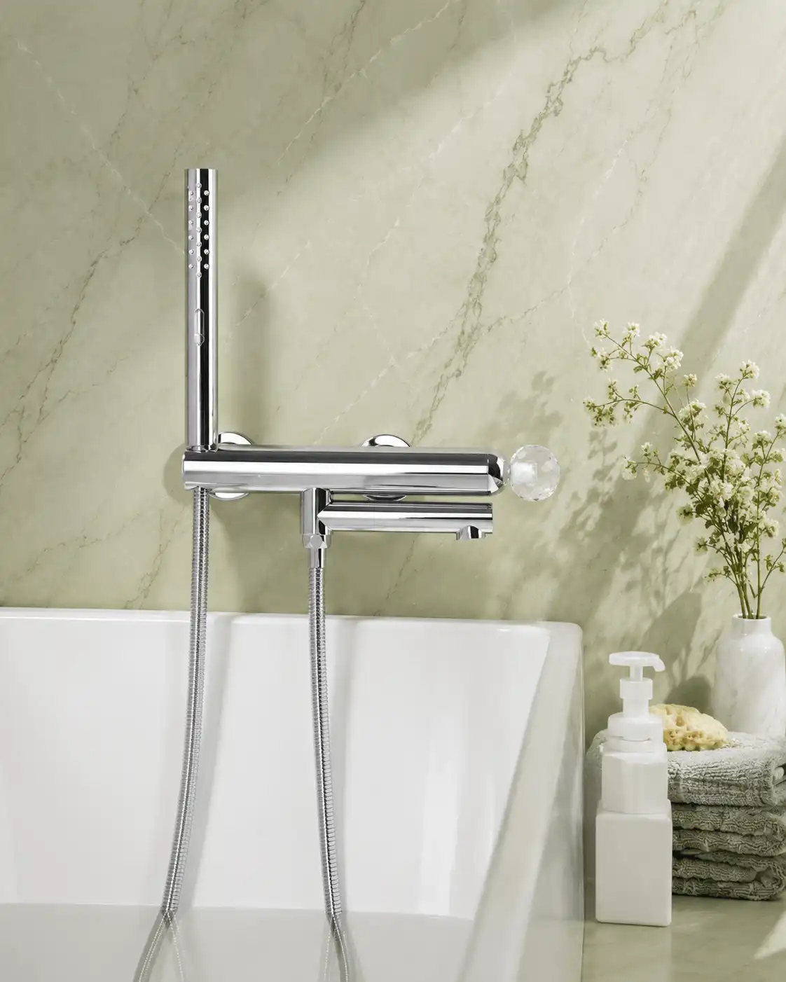 Robinet de Baignoire Mural Poignée Cristal Fancell CRISTALLO — finition chrome