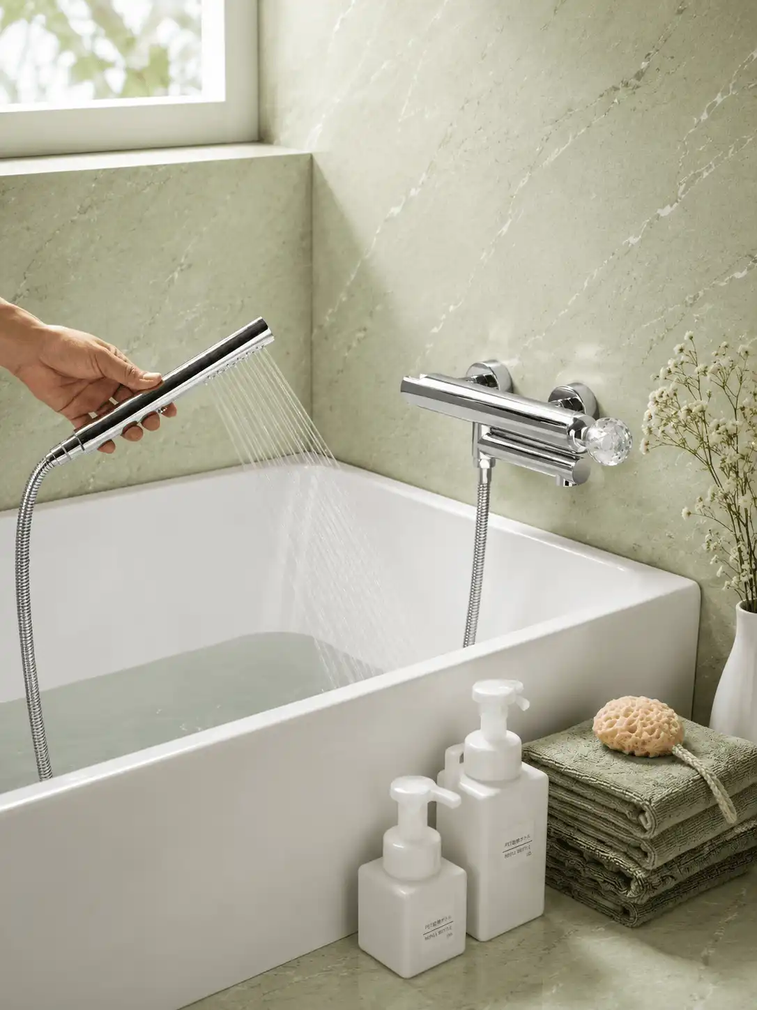 Robinet de Baignoire Mural Poignée Cristal Fancell CRISTALLO — finition chrome