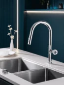Robinet de Cuisine à Bec Rétractable Poignée Cristal Fancell CRISTALLO — finition chrome